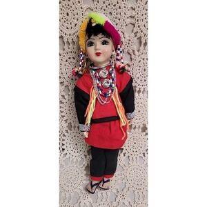 Vintage Thailand tribal culture doll 12 in. Colorful. Great Details.